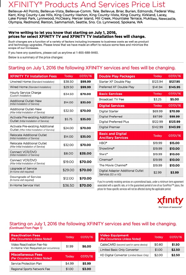 comcast rate increase