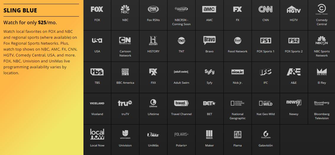 Printable List Of Sling Tv Channels