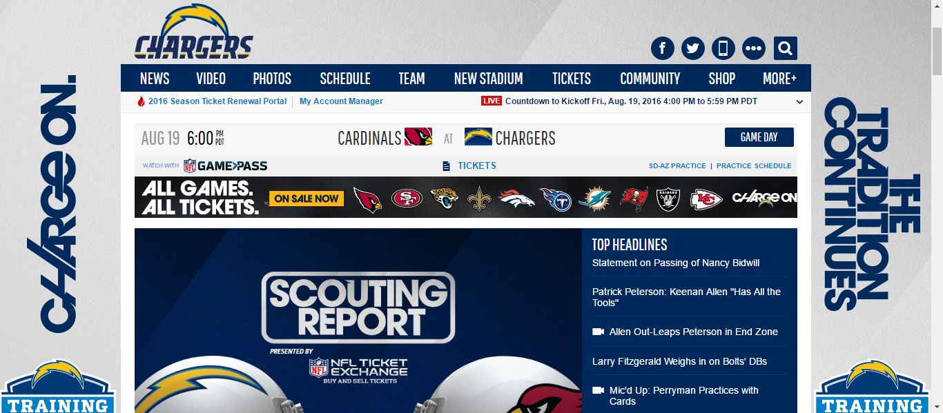 san diego chargers website